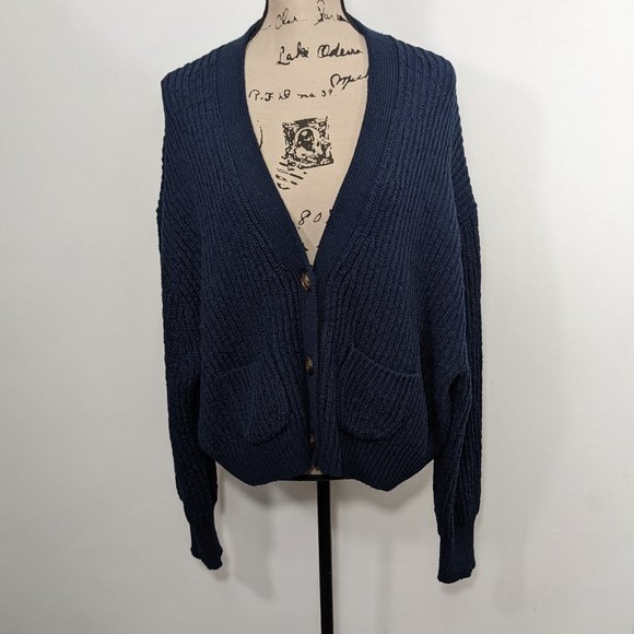 NWT J. Crew Cropped Patch Pocket Beach Cardigan Sweater Navy Size 2XL AY828 - Picture 3 of 13